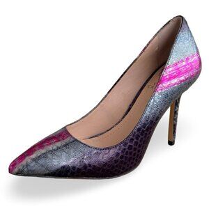 EUC 6M Vince Camuto Harty leather pump silver purple stiletto slip on metallic